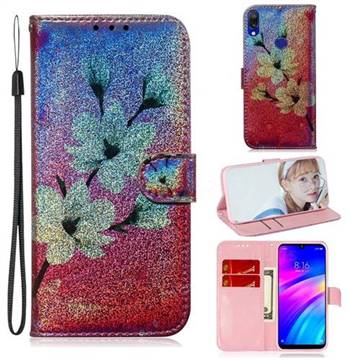 Magnolia Laser Shining Leather Wallet Phone Case for Mi Xiaomi Redmi 7
