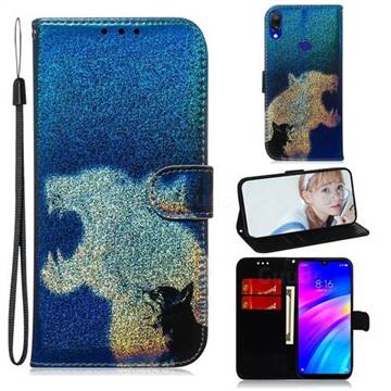 Cat and Leopard Laser Shining Leather Wallet Phone Case for Mi Xiaomi Redmi 7