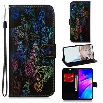 Black Butterfly Laser Shining Leather Wallet Phone Case for Mi Xiaomi Redmi 7