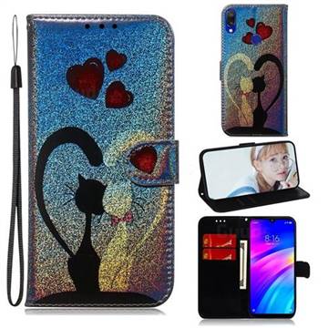 Love Cat Laser Shining Leather Wallet Phone Case for Mi Xiaomi Redmi 7