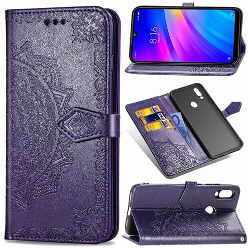 Embossing Imprint Mandala Flower Leather Wallet Case for Mi Xiaomi Redmi 7 - Purple
