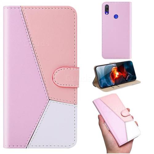 Tricolour Stitching Wallet Flip Cover for Mi Xiaomi Redmi 7 - Pink