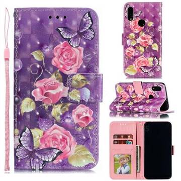 Purple Butterfly Flower 3D Painted Leather Phone Wallet Case for Mi Xiaomi Redmi 7