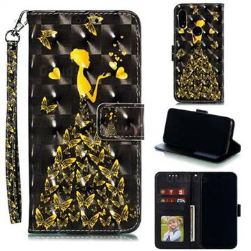 Golden Butterfly Girl 3D Painted Leather Phone Wallet Case for Mi Xiaomi Redmi 7