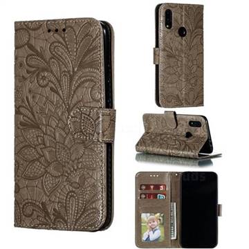 Intricate Embossing Lace Jasmine Flower Leather Wallet Case for Mi Xiaomi Redmi 7 - Gray