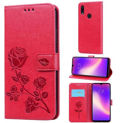 Embossing Rose Flower Leather Wallet Case for Mi Xiaomi Redmi 7 - Red