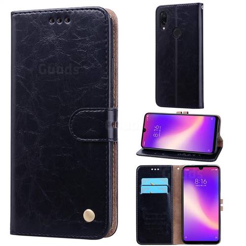 Luxury Retro Oil Wax PU Leather Wallet Phone Case for Mi Xiaomi Redmi 7 - Deep Black