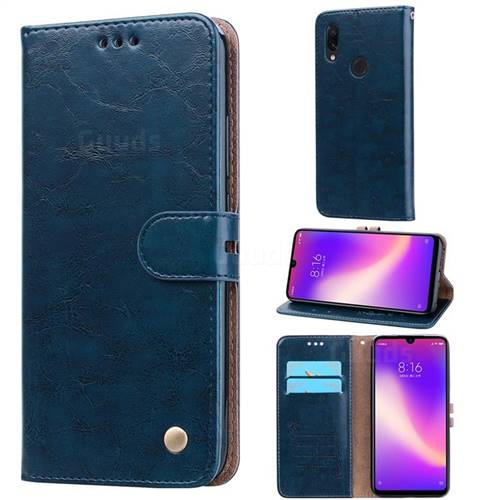 Luxury Retro Oil Wax PU Leather Wallet Phone Case for Mi Xiaomi Redmi 7 - Sapphire