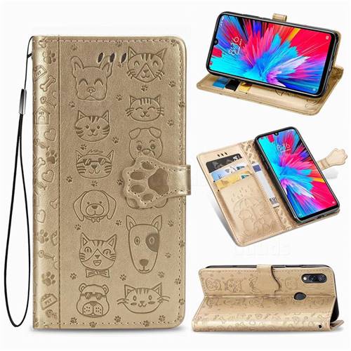 Embossing Dog Paw Kitten and Puppy Leather Wallet Case for Mi Xiaomi Redmi 7 - Champagne Gold