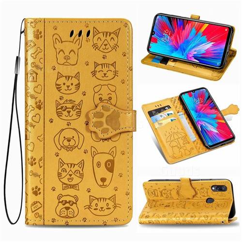 Embossing Dog Paw Kitten and Puppy Leather Wallet Case for Mi Xiaomi Redmi 7 - Yellow