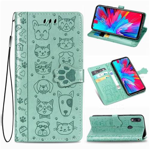 Embossing Dog Paw Kitten and Puppy Leather Wallet Case for Mi Xiaomi Redmi 7 - Green