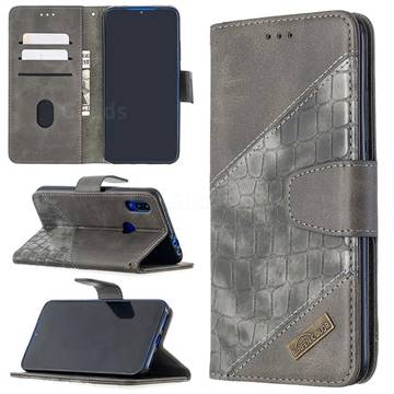 BinfenColor BF04 Color Block Stitching Crocodile Leather Case Cover for Mi Xiaomi Redmi 7 - Gray