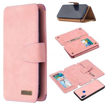 Binfen Color BF07 Frosted Zipper Bag Multifunction Leather Phone Wallet for Mi Xiaomi Redmi 7 - Pink