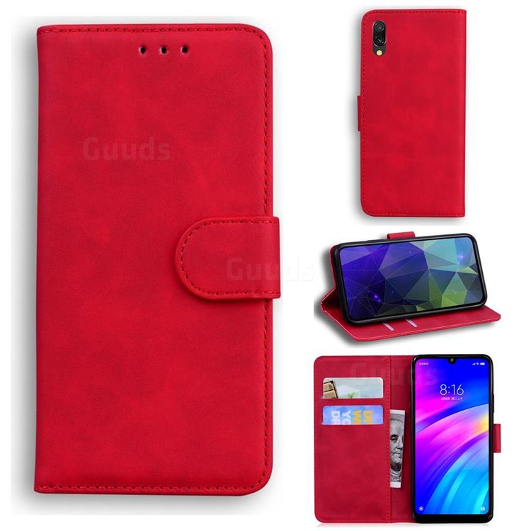 Retro Classic Skin Feel Leather Wallet Phone Case for Mi Xiaomi Redmi 7 - Red