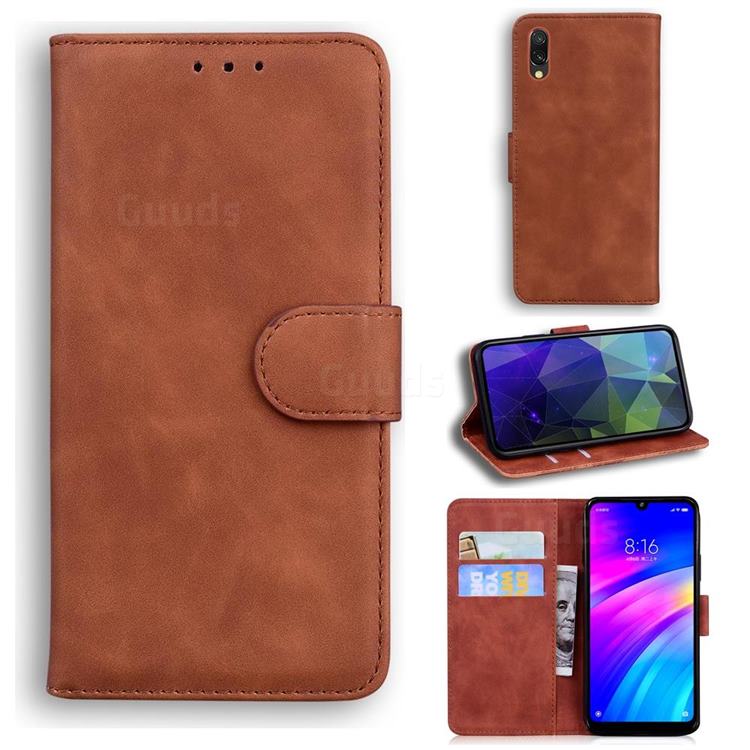 Retro Classic Skin Feel Leather Wallet Phone Case for Mi Xiaomi Redmi 7 - Brown