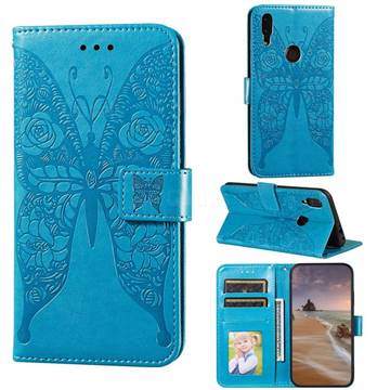Intricate Embossing Rose Flower Butterfly Leather Wallet Case for Mi Xiaomi Redmi 7 - Blue