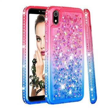 Diamond Frame Liquid Glitter Quicksand Sequins Phone Case for Mi Xiaomi Redmi 7A - Pink Blue
