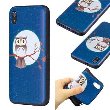 Moon and Owl 3D Embossed Relief Black Soft Back Cover for Mi Xiaomi Redmi 7A