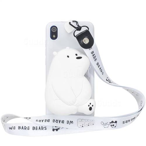 White Polar Bear Neck Lanyard Zipper Wallet Silicone Case for Mi Xiaomi Redmi 7A