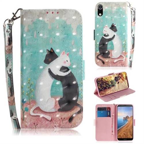 Black and White Cat 3D Painted Leather Wallet Phone Case for Mi Xiaomi Redmi 7A