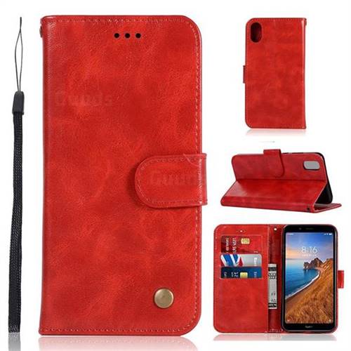 Luxury Retro Leather Wallet Case for Mi Xiaomi Redmi 7A - Red