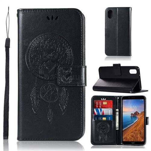 Intricate Embossing Owl Campanula Leather Wallet Case for Mi Xiaomi Redmi 7A - Black