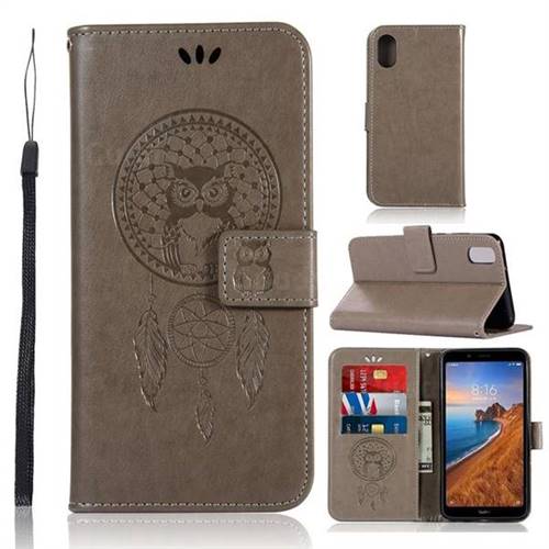 Intricate Embossing Owl Campanula Leather Wallet Case for Mi Xiaomi Redmi 7A - Grey