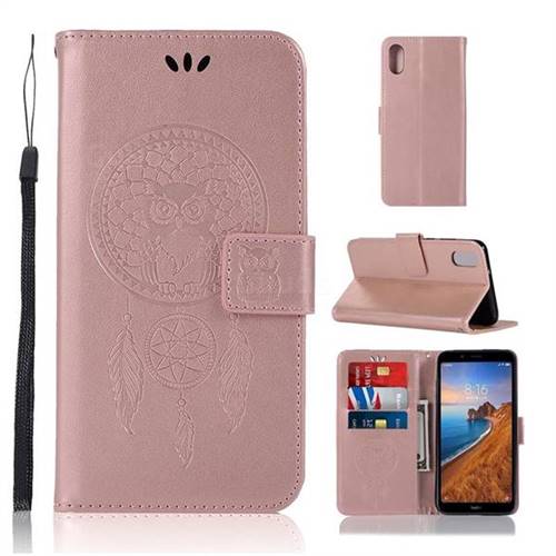 Intricate Embossing Owl Campanula Leather Wallet Case for Mi Xiaomi Redmi 7A - Rose Gold