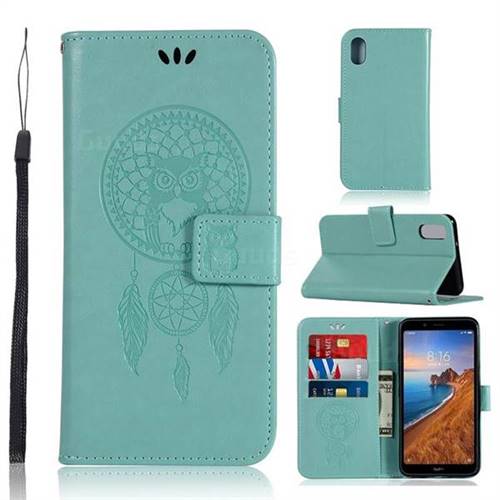 Intricate Embossing Owl Campanula Leather Wallet Case for Mi Xiaomi Redmi 7A - Green