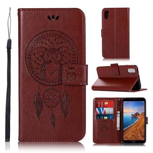 Intricate Embossing Owl Campanula Leather Wallet Case for Mi Xiaomi Redmi 7A - Brown