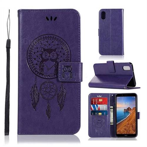 Intricate Embossing Owl Campanula Leather Wallet Case for Mi Xiaomi Redmi 7A - Purple
