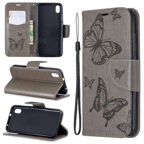 Embossing Double Butterfly Leather Wallet Case for Mi Xiaomi Redmi 7A - Gray
