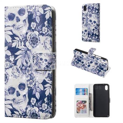Skull Flower 3D Painted Leather Phone Wallet Case for Mi Xiaomi Redmi 7A