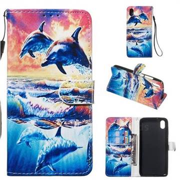 Couple Dolphin Smooth Leather Phone Wallet Case for Mi Xiaomi Redmi 7A
