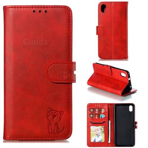 Embossing Happy Cat Leather Wallet Case for Mi Xiaomi Redmi 7A - Red