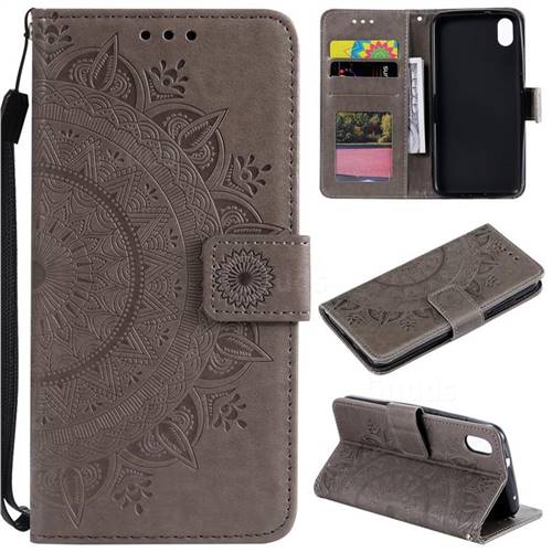 Intricate Embossing Datura Leather Wallet Case for Mi Xiaomi Redmi 7A - Gray
