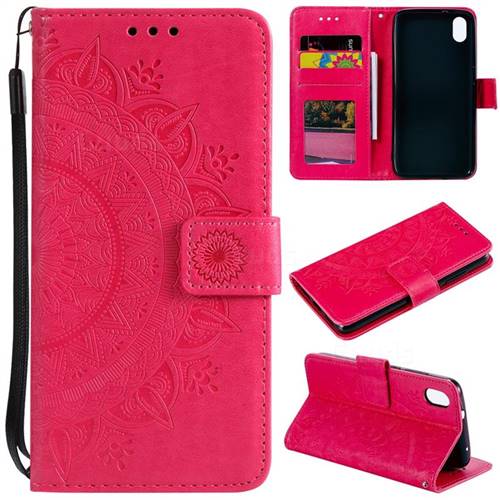 Intricate Embossing Datura Leather Wallet Case for Mi Xiaomi Redmi 7A - Rose Red