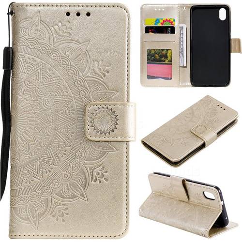 Intricate Embossing Datura Leather Wallet Case for Mi Xiaomi Redmi 7A - Golden