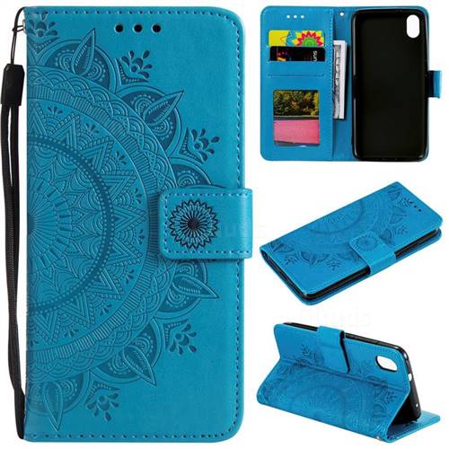 Intricate Embossing Datura Leather Wallet Case for Mi Xiaomi Redmi 7A - Blue