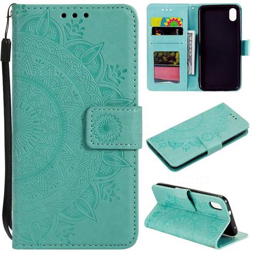 Intricate Embossing Datura Leather Wallet Case for Mi Xiaomi Redmi 7A - Mint Green