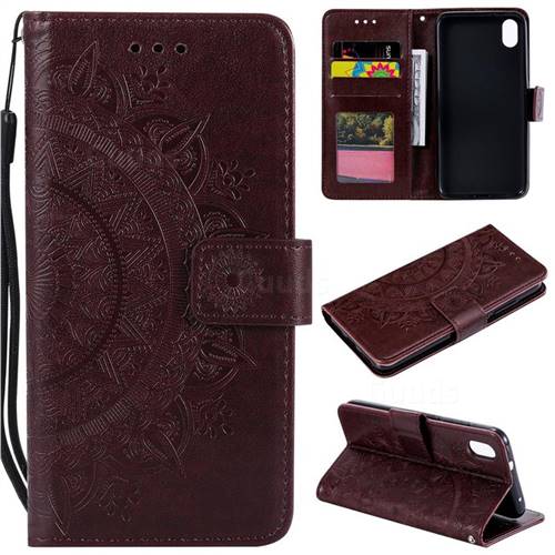 Intricate Embossing Datura Leather Wallet Case for Mi Xiaomi Redmi 7A - Brown
