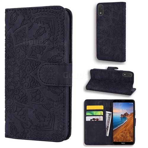 Retro Embossing Mandala Flower Leather Wallet Case for Mi Xiaomi Redmi 7A - Black