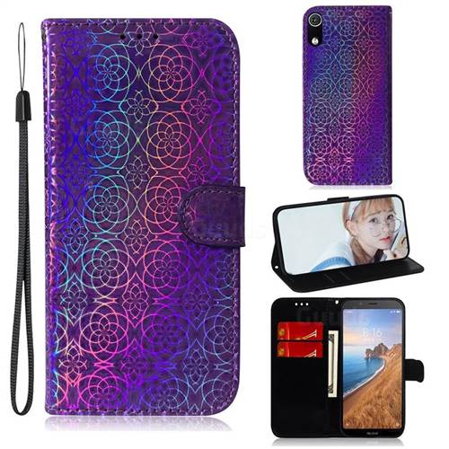 Laser Circle Shining Leather Wallet Phone Case for Mi Xiaomi Redmi 7A - Purple