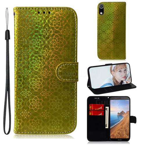 Laser Circle Shining Leather Wallet Phone Case for Mi Xiaomi Redmi 7A - Golden