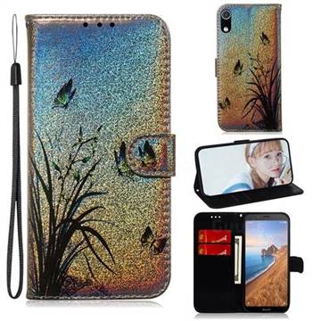 Butterfly Orchid Laser Shining Leather Wallet Phone Case for Mi Xiaomi Redmi 7A