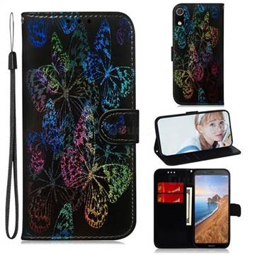Black Butterfly Laser Shining Leather Wallet Phone Case for Mi Xiaomi Redmi 7A
