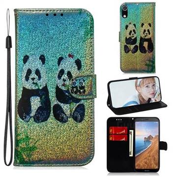 Two Pandas Laser Shining Leather Wallet Phone Case for Mi Xiaomi Redmi 7A