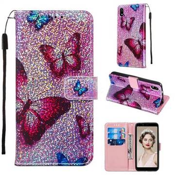 Blue Butterfly Sequins Painted Leather Wallet Case for Mi Xiaomi Redmi 7A