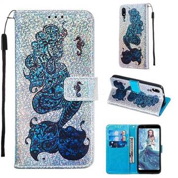 Mermaid Seahorse Sequins Painted Leather Wallet Case for Mi Xiaomi Redmi 7A