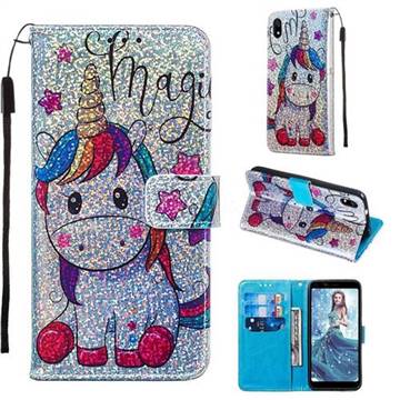 Star Unicorn Sequins Painted Leather Wallet Case for Mi Xiaomi Redmi 7A